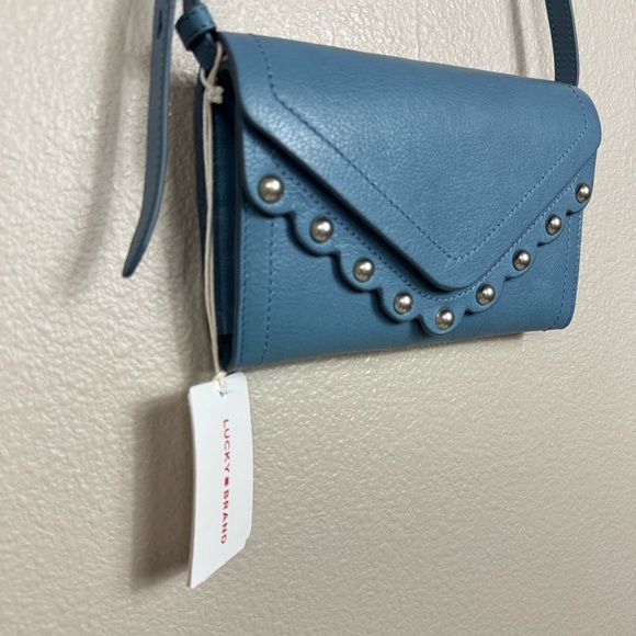 NWT Lucky Brand Ruth Leather Crossbody Organizer Bag dusty blue - Picture 6 of 14